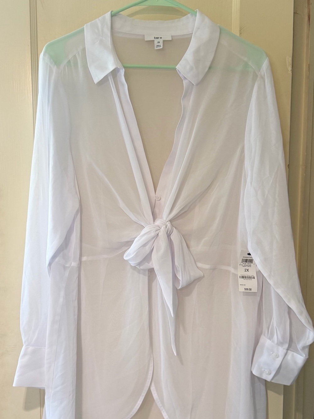Bar III White Sheer Button Front Blouse
